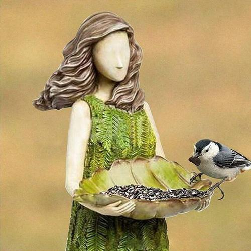 Mangeoire À Oiseaux Fille De La Forêt De Conte De Fées, Résine Artisanale, Statue De Jardin D'extérieur Décoration De Pelouse En Résine Ornement