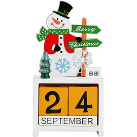 Bonhomme de neige Père Noël Elk Noël (Bonhomme de neige) Compte à rebours Calendrier en bois Décoration de Noël pour la maison et le bureau