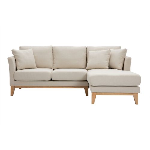 Canapé D'angle Droit Déhoussable 4 Places En Tissu Beige Et Bois Clair Oslo