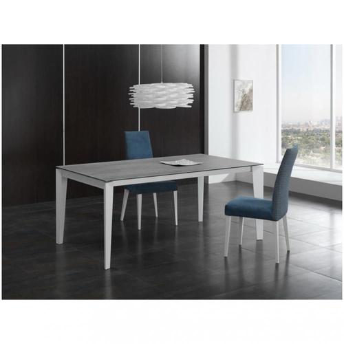 Table Repas Extensible Geo 12 Couverts 200/270x100cm Pieds Blancs Plateau Céramique Gris