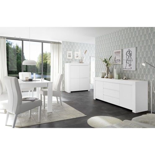 Buffet 4 Portes, Collection Zefir, Coloris Blanc Mat, Idéal Pour Votre Salon Ou Salle À Manger