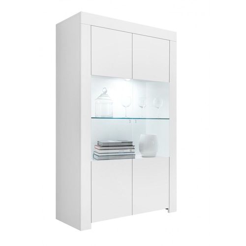 Buffet 2 Portes Vitrées, Collection Zefir, Coloris Blanc Mat, Parfait Pour Votre Salle À Manger