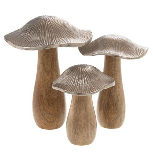 Set de 3 champignons en bois et métal