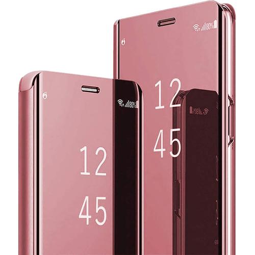 Coque Pour Xiaomi Redmi Note 10 10s Housse Support À Rabat Clear View Cover Flip Case Protecteur Standing 360°Housse Étui Antichoc Or Rose