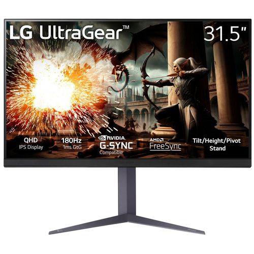 LG UltraGear 32GS75Q-B - Écran LCD - jeux - 32" (31.5" visualisable) - 2560 x 1440 QHD @ 180 Hz - IPS - 400 cd/m² - 1200:1 - DisplayHDR 400 - 1 ms - 2xHDMI, DisplayPort