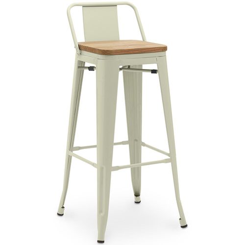 Tabouret De Bar Avec Petit Dossier Bistrot Metalix Design Industriel En Métal Et Bois Clair - 76 Cm - Nouvelle Édition Vert Pâle