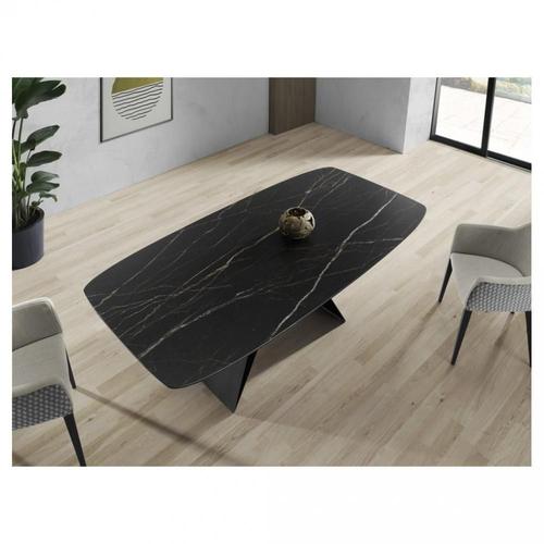 Table Repas Infinity 4 Couverts 140 X 94 X 76 Cm Pied Métal Plateau Céramique Noir