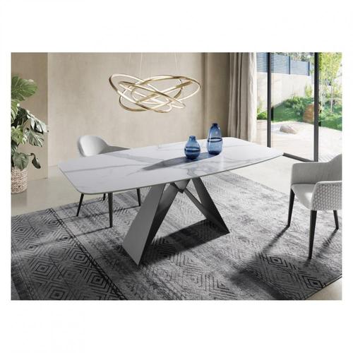 Table Repas Infinity 4 Couverts 140 X 94 X 76 Cm Pied Métal Noir Plateau Céramique Blanc