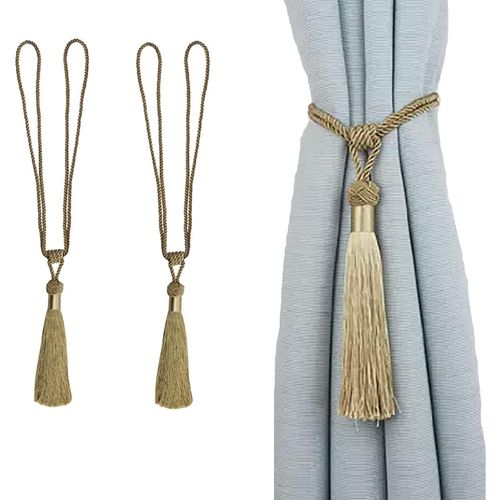 Lot De 2 Embrasses De Rideaux Faites À La Main En Corde Avec Pompons Pour Décoration De Bureau Maison (Or, 2)