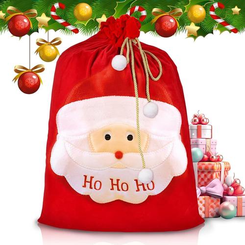 Sac de Noël en Velours - Sac Cadeau de Noël pour la décoration de fête de Noël, Grand sac de Père Noël 50 cm x 70 cm ? Sac de Père Noël avec Cordon de Serrage pour Cadeau Noël Décoration