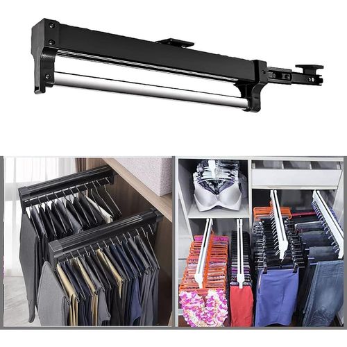 1 Pièce Tringle à vêtements extensible permettant de sortir les cintres - Barre télescopique réglable (292 mm, noir)