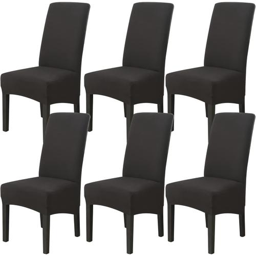 Lot de 6 Housse de Chaise de Salle à Manger (Noir), Housse de Chaise Extensible Couverture de Chaise Grande Universelle Lavables, Facile à Nettoyer pour Décor Salle à Manger Salon