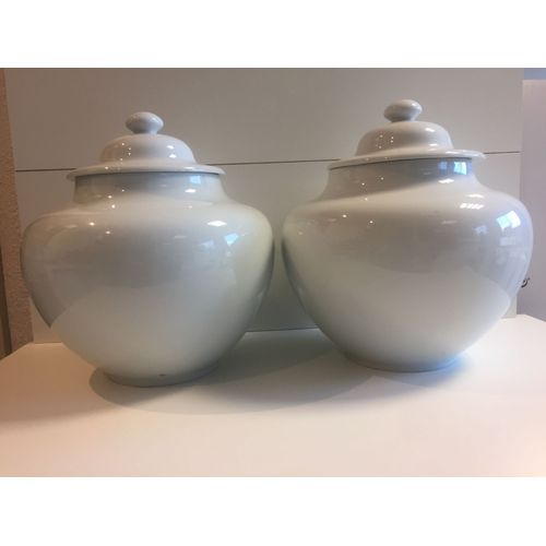 Duo Pieds de Lampes Style Jarre Porcelaine Blanche Vernissée Art Décoratif Salon