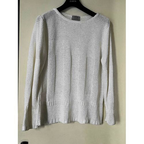 Pull Neuf Carlopik Blanc Acrylique Vintage Col Bateau 42