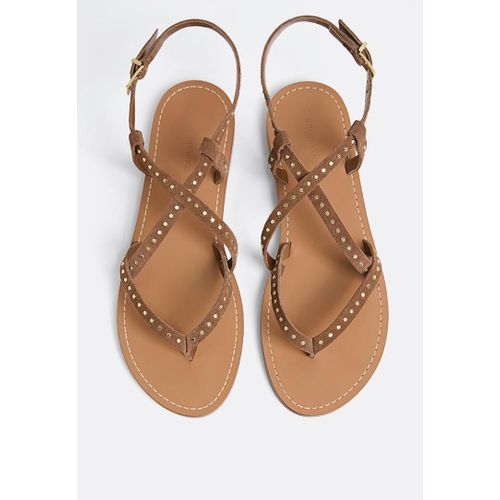 Stradivarius Sandales Plates En Cuir Clous Marron