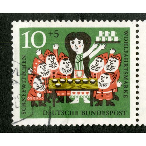 Timbre Oblitéré Deutsche Bundespost, Schneewittchen Wohlfahrtsmarke, 10+5