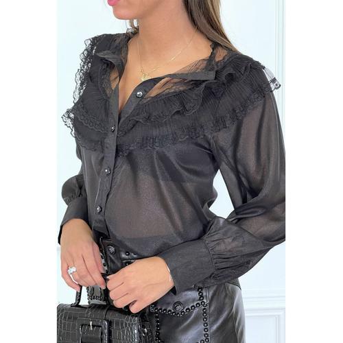 Chemise Noire Avec Dentelle Plissé Et Volant Très Chic