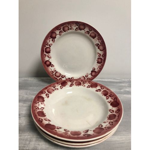 Lot De 4 Assiettes (3 Plates Et 1 Creuse) Motif Pommes Vintage Faïence St Amand