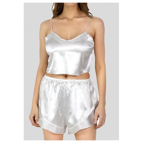 Ensemble Pyjashort Fluide En Satin Blanc Femme