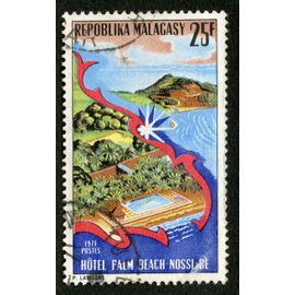 Timbre Oblitéré Repoblika Malagasy, Hôtel Palm Beach-Nossi-Be, 1971 Postes, 25 F
