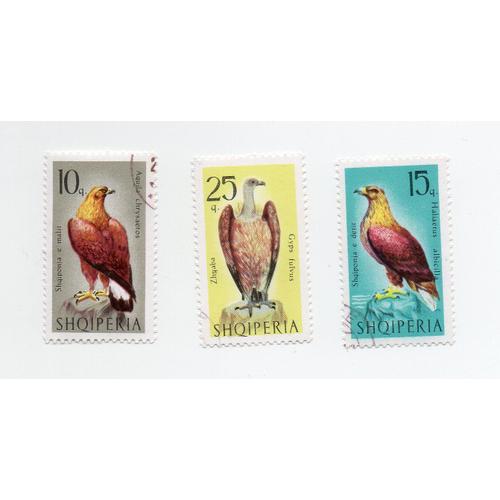 Albanie- Lot De 3 Timbres Oblitérés- Oiseaux De Proie