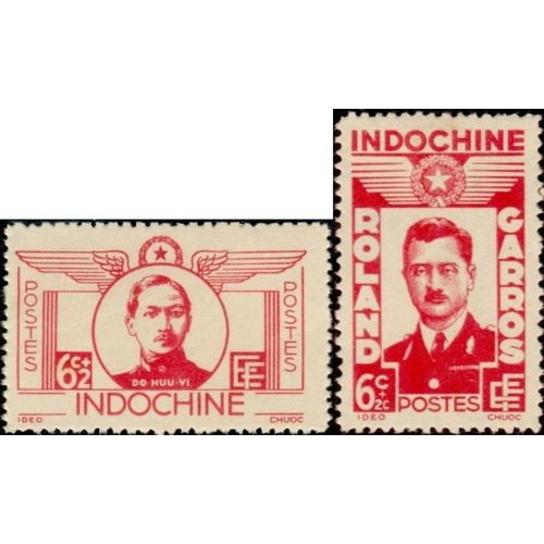 Indochine (Actuel Vietnam), Colonie Française 1943, Beaux Timbres Yvert 274 Et 275, Héros De L'aviation, Do Huu Vi Et Roland Garros, Neufs**