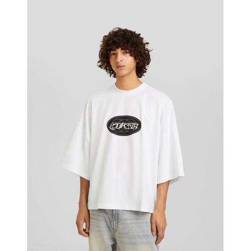  T-Shirt Manches Courtes Oversize Imprimé Homme L Blanc