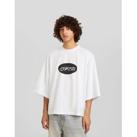  T-Shirt Manches Courtes Oversize Imprimé Homme L Blanc