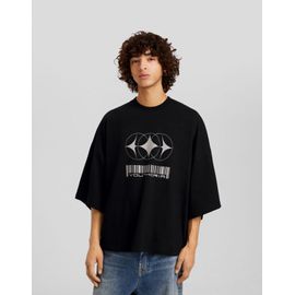  T-Shirt Manches Courtes Oversize Imprimé Homme S Noir