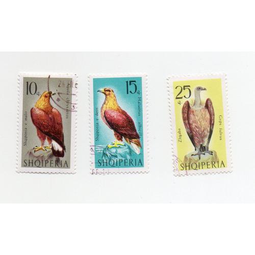 Albanie- Lot De 3 Timbres Oblitérés- Oiseaux De Proie