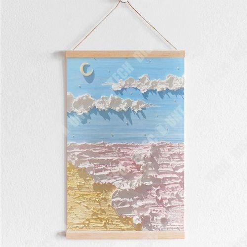 Td® Peinture À L'huile De Paysage Huile Sur Toile Vagues De Mer Lune Bois Massif Parchemin Décoration De Salon 40cm*50cm