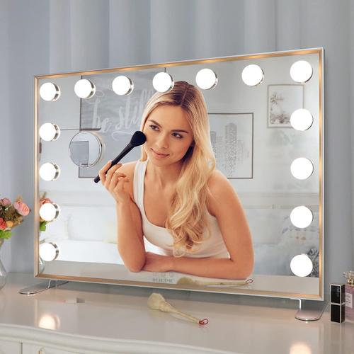 "Grand Miroir Maquillage 75 * 54 Cm, Miroir Led Avec 15 Lumiã¿Res,Miroir Coiffeuse 3 Modes,Contrã¿Le Tactile,Miroir De"