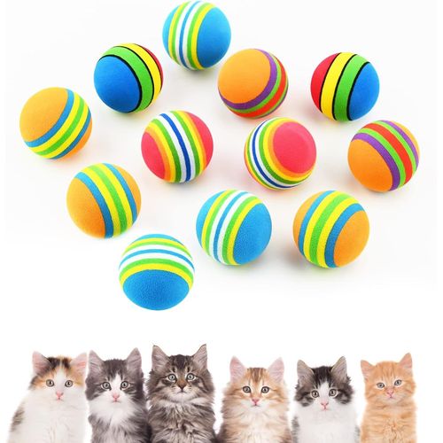 12 Balles Jouets Pour Chat,Jouets Interactifs Pour Chaton Balles Chat Arc-En-Ciel,Balles Mousse Colorées Pour Chat,Chaton,Chien,Chiot,Activités Intérieures Extérieures,Parc Attractions(B)