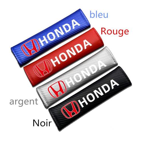 2pcs Housses Rouge Cuir Véritable Fibre De Carbone Pour Ceintures De Sécurité-Housse Protection Harnais D'épaule Pour Honda