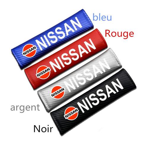 2pcs Housses Rouge Cuir Véritable Fibre De Carbone Pour Ceintures De Sécurité-Housse Protection Harnais D'épaule Pour Nissan