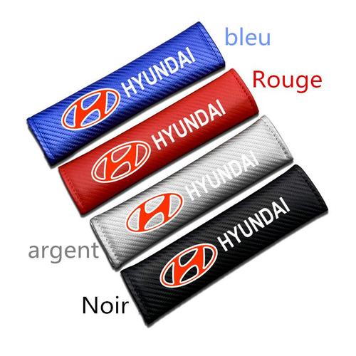 2pcs Housses Rouge Cuir Véritable Fibre De Carbone Pour Ceintures De Sécurité-Housse Protection Harnais D'épaule Pour Hyundai