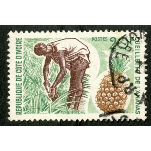 Timbre Oblitéré République De Cote D'ivoire, Cueillette De L'ananas, Postes, 20 F