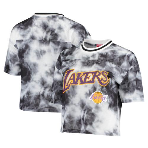 T-Shirt Court Teint Par N?uds Los Angeles Lakers Hardwood Classics Mitchell & Ness Pour Femme, Noir/Blanc