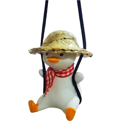 Mignon Chapeau De Paille Balançoire Canard Voiture Rétroviseur Suspendu Ornement (Style Avec Foulards Rouges)