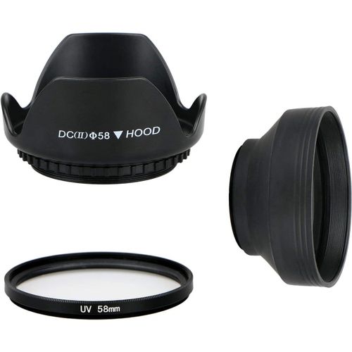 58mm Pare Soleil Pour Appareil Photo Canon, Lot De 2 Pare Soleil Dur/Souple 58mm + Kit D'objectif Filtre Uv 58mm Pour Canon Rebel T7i T6s T6i T6 T5i T5 T4i T3i T3 T2i T1i Xt Xti Xsi Sl1.[G1397]
