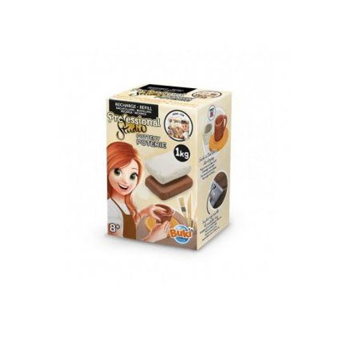 Recharge Poterie 1 Kg Terre Blanche Et Marron - Pour Buki Professionnal Studio - Pain D'argile - Kit Creatif Potier Enfant Et Carte