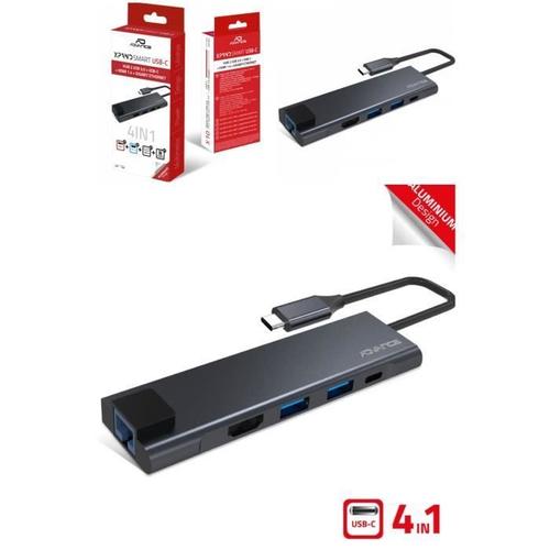 Adaptateur HUB Multi-Ports USB-C vers 2 USB 3.0 - Mâle HDMI? 4K Femelle RJ45 Femelle USB-A Femelle + USB-C? Femelle