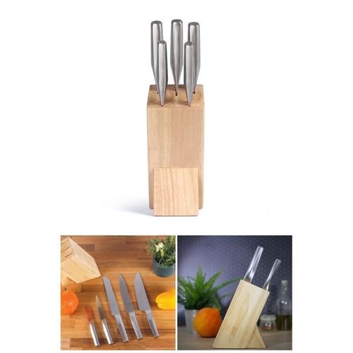 Set De 5 Couteaux - Mec134 En Acier Inoxydable + Bloc De Rangement En Bois