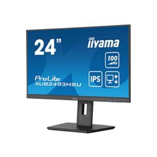 Ecran PC Iiyama XUB2493HSU-B6 Bureautique 24'' ULTRA MINCE 1920x1080, 100Hz, dalle IPS, 250 cd/m², ACR, Haut-parleurs, HUB-USB 2x2.0, HDMI, DisplayPort, 1ms reglable en hauteur