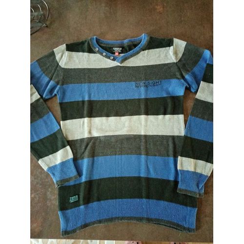 Pull Rayé Bleu Gris Garçon 12 Ans Tissaia Très Bon État