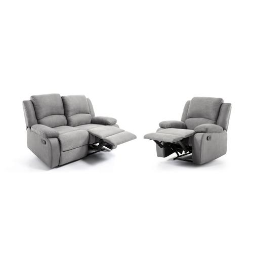 Relaxxo - Ensemble Canapé Relax Manuel Leo 2 Places + Fauteuil Manuel En Microfibre - Gris