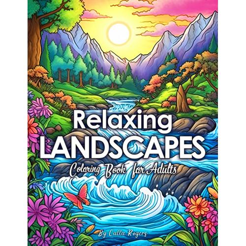 Relaxing Landscapes Adult Coloring Book: 50 Illustrations Of Nature, Animals, Sea, And Flowers For Stress Relief