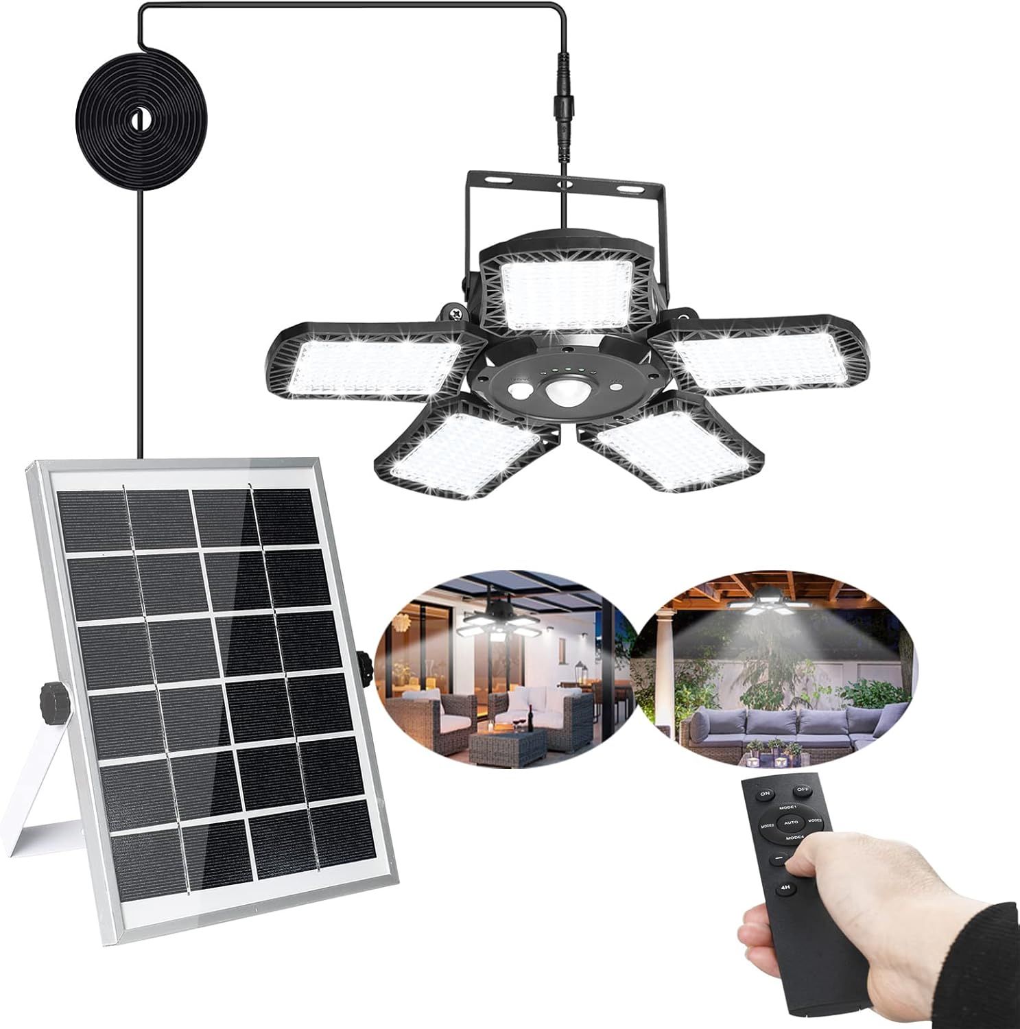 160 Led Lampe Solaire Interieur Exterieur - 5-Leaf Eclairage Led Ga...