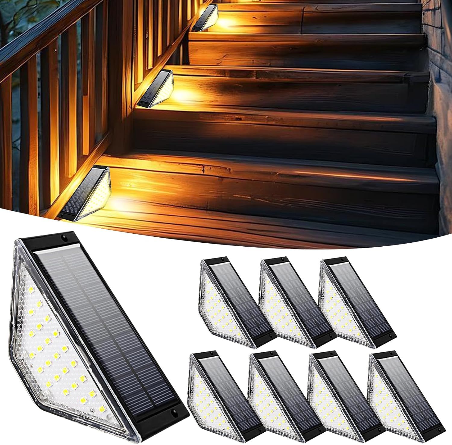 8pcs Lampes Solaires D'escalier, Lampe Solaire Exterieur, Lampes So...