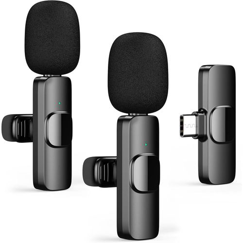 Micro Cravate Sans Fil Pour Smartphone Usb C, 2.4Ghz Mini Micro Android Telephone Portable, Wireless Lavalier Microphone Pour Vlogging, Vidéo, Podcast, Interview, Enregistrement Youtube - 2 Mic